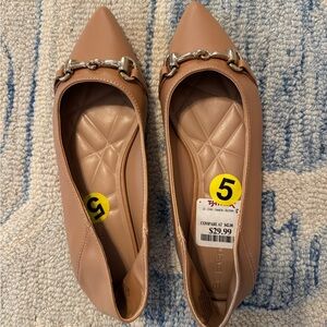 BCBG Paris Tan Flats with Chain Accent